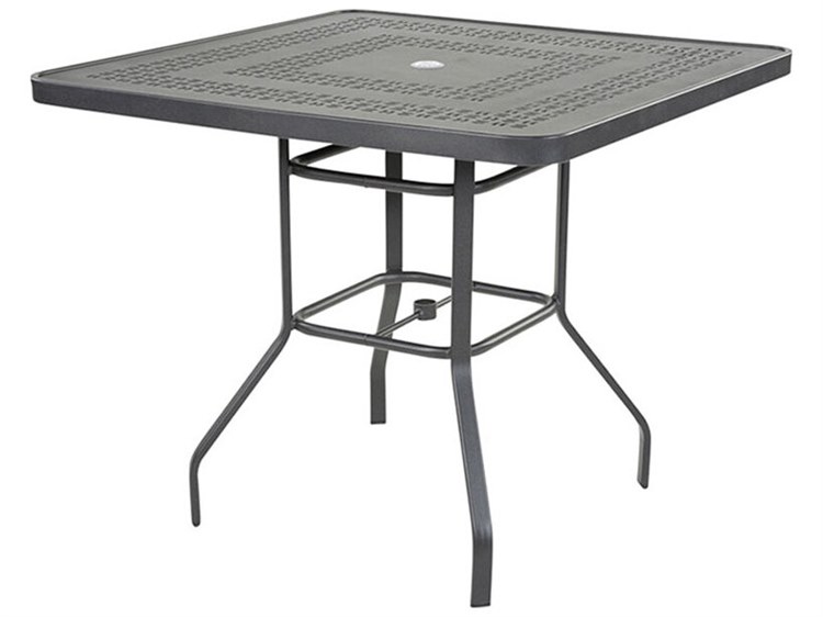 Windward Design Group Mayan Punched Aluminum Square Patio Bar Table with Umbrella Hole