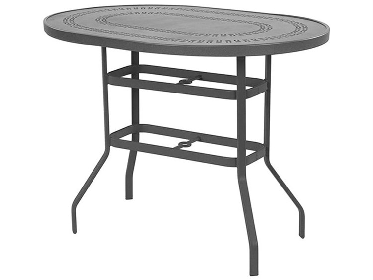 Windward Design Group Mayan Punched Aluminum Oval Outdoor Patio Bar Table with Umbrella Hole