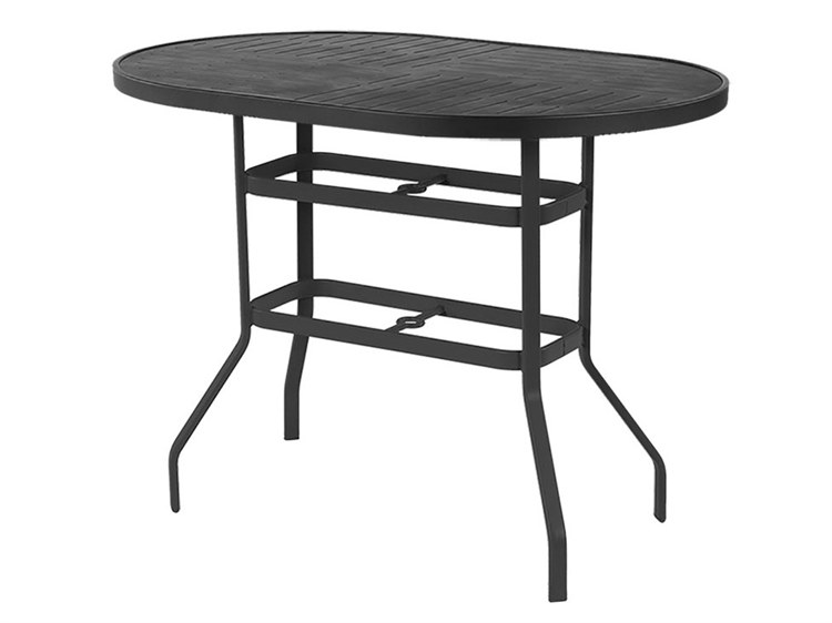 Windward Design Group Napa Punched Aluminum Oval Patio Bar Table with Umbrella Hole