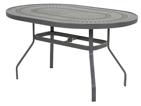 Windward Design Group Mayan Punched Aluminum 54''W x 36''D Oval Dining Table w/ Umbrella Hole