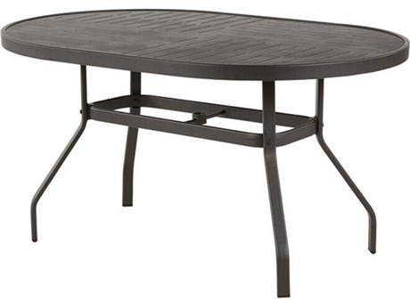Windward Design Group Napa Punched Aluminum 54''W x 36''D Oval Dining Table w/ Umbrella Hole