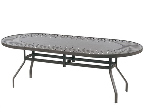 Windward Design Group Sunburst Punched Aluminum 54''W x 36''D Oval Dining Table w/ Umbrella Hole