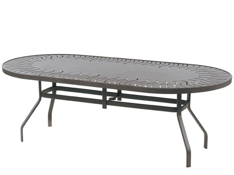 Windward Design Group Sunburst Punched Aluminum Oval Outdoor Patio Dining Table with Umbrella Hole