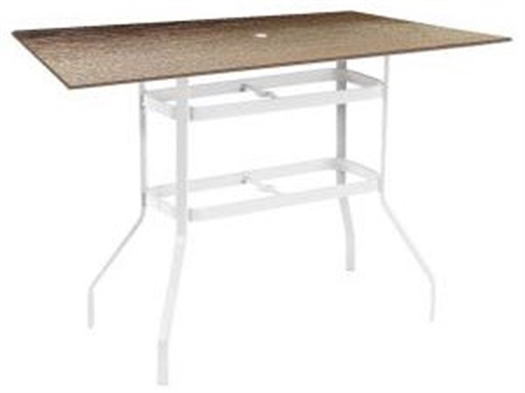 Windward Design Group Raleigh Aluminum Rectangular Outdoor Patio Bar Table with Umbrella Hole