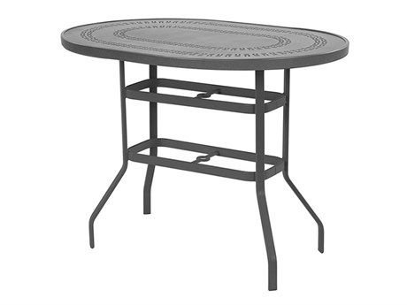 Windward Design Group Mayan Punched Aluminum 54''W x 36''D Oval Counter Table w/ Umbrella Hole