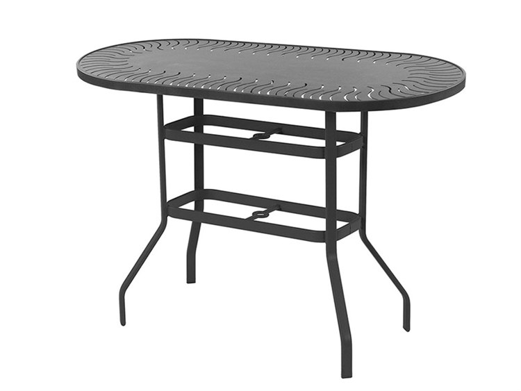 Windward Design Group Sunburst Punched Aluminum 54''W x 36''D Oval Counter Table w/ Umbrella Hole