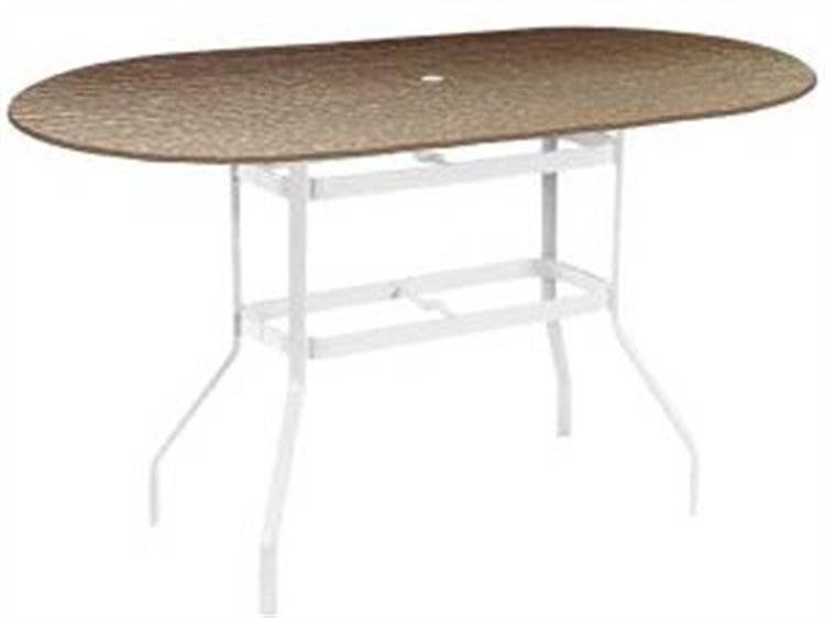 Windward Design Group Raleigh Aluminum Oval Outdoor Patio Counter Table with Umbrella Hole