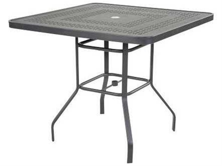 Windward Design Group Mayan Punched Aluminum 42''Wide Square Bar Table w/ Umbrella Hole
