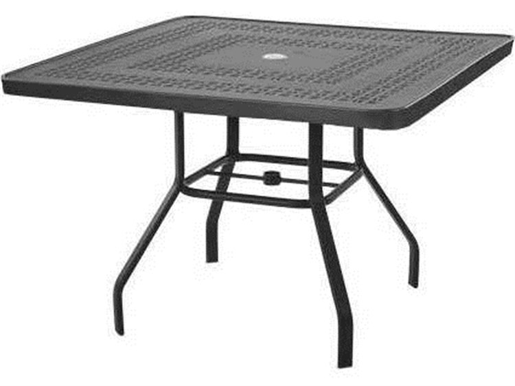 Windward Design Group Mayan Punched Aluminum Square Patio Dining Table with Umbrella Hole
