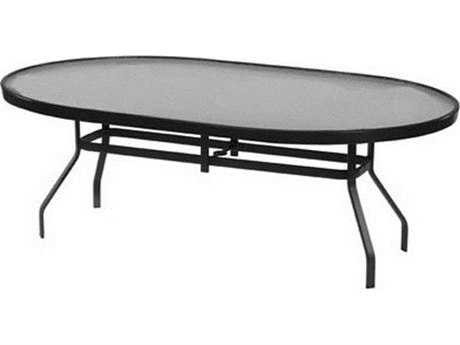Windward Design Group Glass Top Aluminum 76''W x 42''D Oval Dining Table with Umbrella Hole