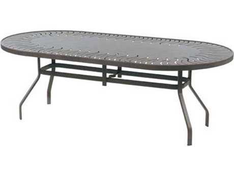 Windward Design Group Mayan Punched Aluminum 76 x 42 Oval Dining Table w/ Umbrella Hole