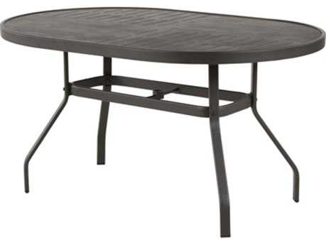 Windward Design Group Napa Punched Aluminum 76 x 42 Oval Dining Table w/ Umbrella Hole