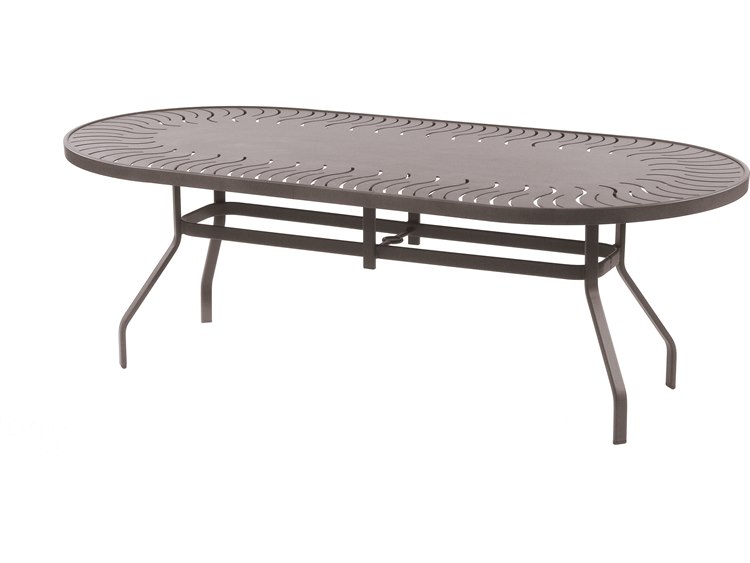 Windward Design Group Sunburst Punched Aluminum 76 x 42 Oval Dining Table w/ Umbrella Hole
