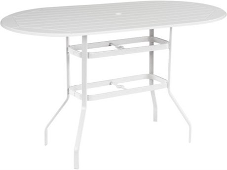 Windward Design Group Newport MGP Aluminum 76''W x 42''D Oval Bar Table with Umbrella Hole