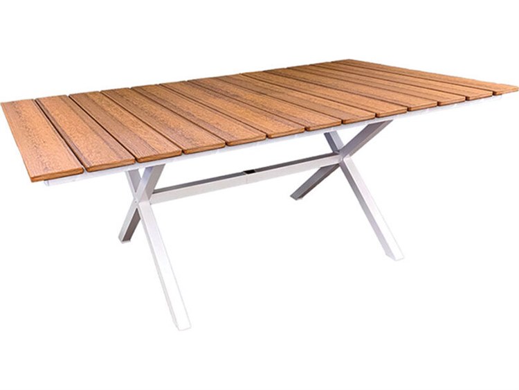 Windward Design Group Tahoe Plank Aluminum Rectangular Patio Dining Table with Umbrella Hole