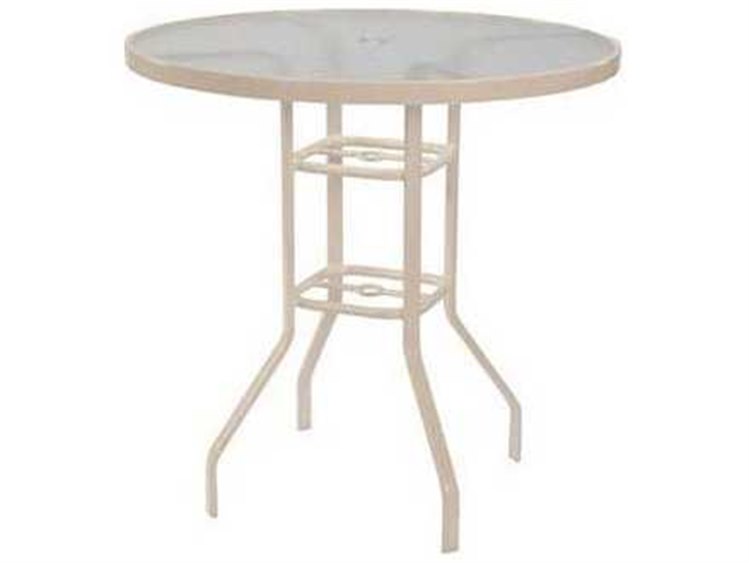 Windward Design Group Glass Top Aluminum Round Balcony Table with Umbrella Hole