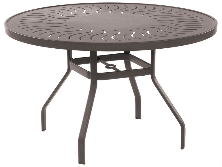 Windward Design Group Sunburst Punched Aluminum Round Outdoor Dining Table with Umbrella Hole