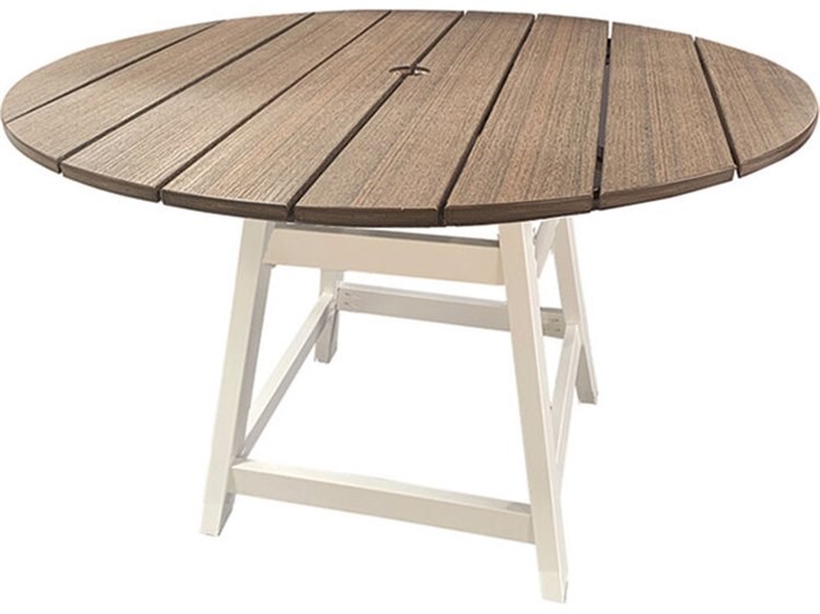 Windward Design Group Tahoe Plank MGP Round Outdoor Patio Dining Table with Umbrella Hole