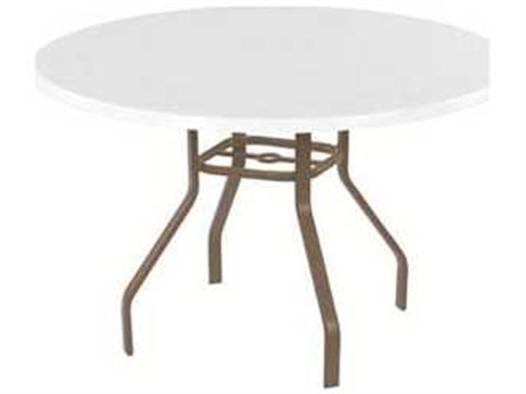 Windward Design Group Fiberglass Top Aluminum Round Outdoor Dining Table with Umbrella Hole