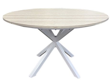 Windward Design Group Tahoe Plank Aluminum 46''Wide Round Dining Table w/ Umbrella Hole