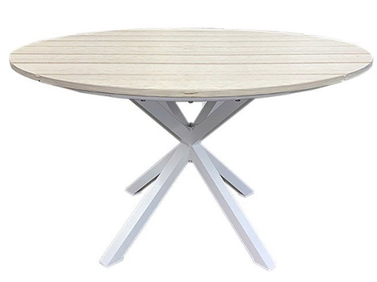 Windward Design Group Tahoe Plank Aluminum Round Outdoor Dining Table with Umbrella Hole