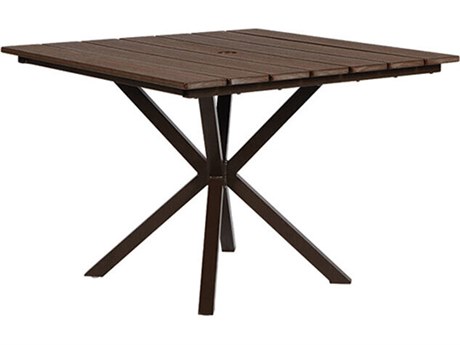 Windward Design Group Tahoe Plank MGP Aluminum 63''Wide Square Dining Table w/ Umbrella Hole