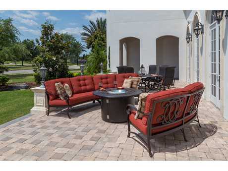 Windward Design Group Versailles Deep Seating Cast Aluminum Fire Pit Sectional Set