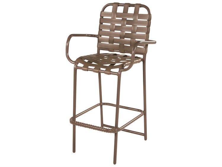 Windward Design Group Country Club Strap Aluminum Patio Bar Chair with Arms Cross Weave
