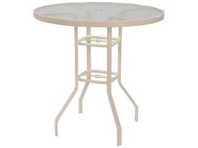 Windward Design Group Acrylic Top Tables Aluminum 36''Wide Round Balcony Table w/ Umb Hole