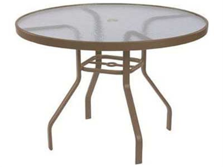 Windward Design Group Acrylic Top Tables Aluminum 36''Wide Round Dining Table w/ Umb Hole