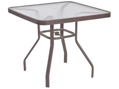 Windward Design Group Acrylic Top Tables Aluminum 42''Wide Square Dining Table w/ Umb Hole