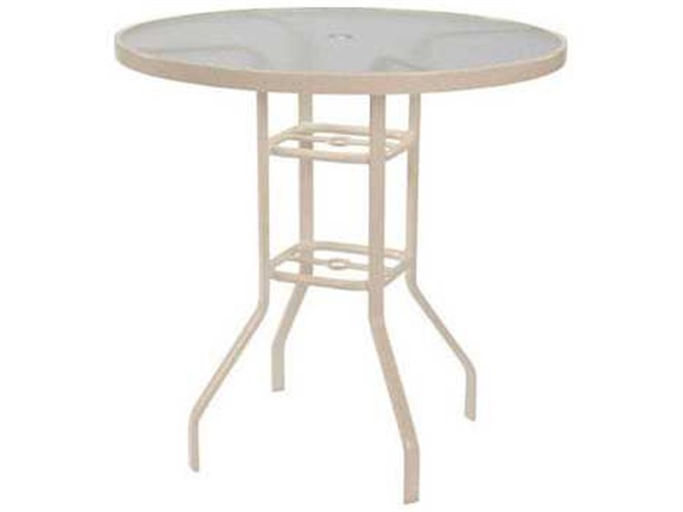 Windward Design Group Acrylic Top Tables Aluminum 48''Wide Round Balcony Table w/ Umb Hole
