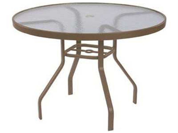 Windward Design Group Acrylic Top Tables Aluminum Round Outdoor Dining Table with Umbrella Hole