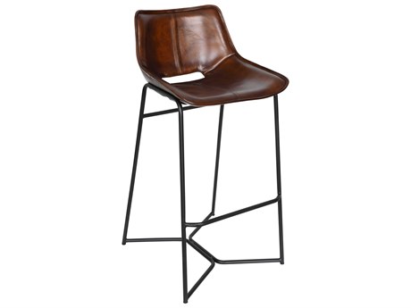World Interiors Brisben Leather Black Powder Coat Chesnut Bar Stool