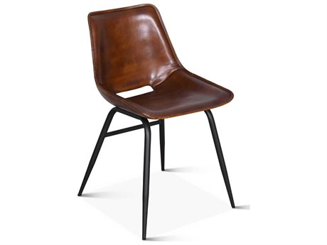 World Interiors Brisbane Brown Leather Side Dining Chair