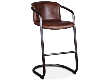 World Interiors Chiavari Geisha Brown Brushed Gunmetal Leather Bar Stool Set of 2