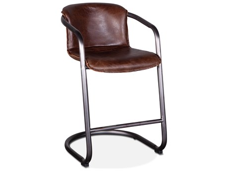 World Interiors Chiavari Geisha Brown Brushed Gunmetal Leather Counter Stool Set of 2