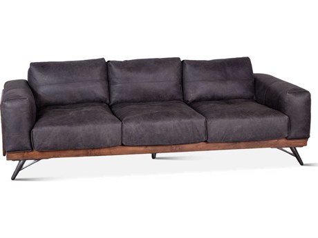 World Interiors Chiavari Antique Ebony Black Leather Sofa