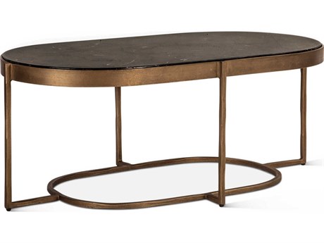 World Interiors Fresno Oval Marble Brass Coffee Table