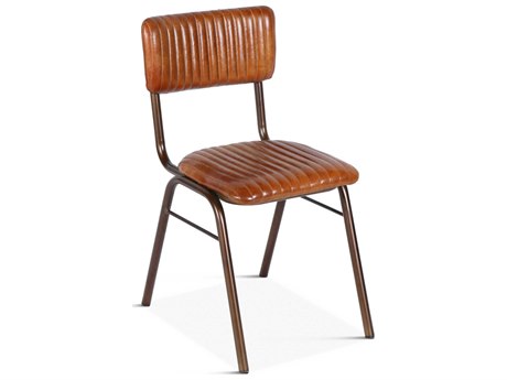 World Interiors Hudson Leather Brown Upholstered Side Dining Chair