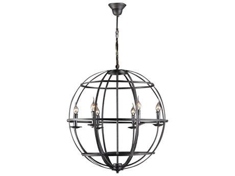 World Interiors Heritage 6-Light Matte Black Globe Pendant