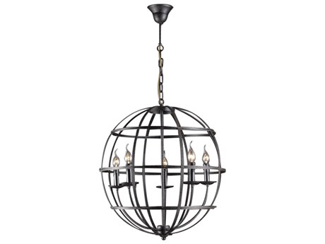 World Interiors Heritage 5-Light Matte Black Globe Pendant