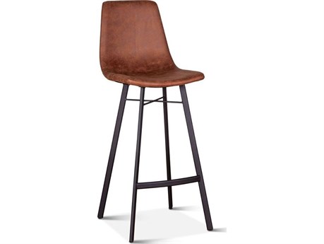World Interiors Hudson Trapper Brown Matte Black Leather Bar Stool