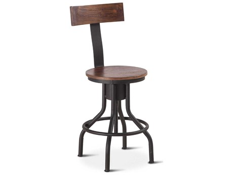 World Interiors Artezia Walnut Antique Zinc Swivel Acacia Wood Bar Stool Set of 2