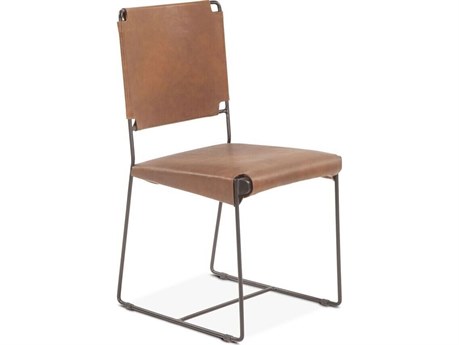World Interiors Melbourne Brown Leather Armless Dining Chair