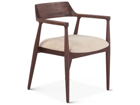 World Interiors Oxford Mango Wood Brown Upholstered Arm Dining Chair