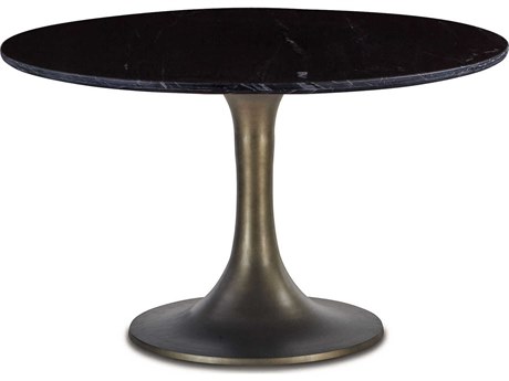 World Interiors Palm Desert Round Marble Black Bronze Dining Table