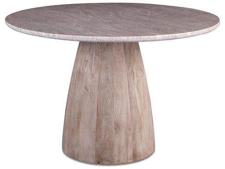 World Interiors Palm Desert Round Marble Brown And White Wash Dining Table
