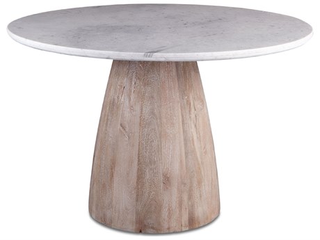 World Interiors Palm Desert Round Marble White And Wash Dining Table