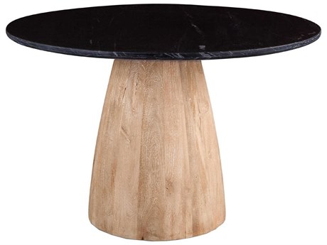 World Interiors Palm Desert Round Marble Black White Wash Dining Table